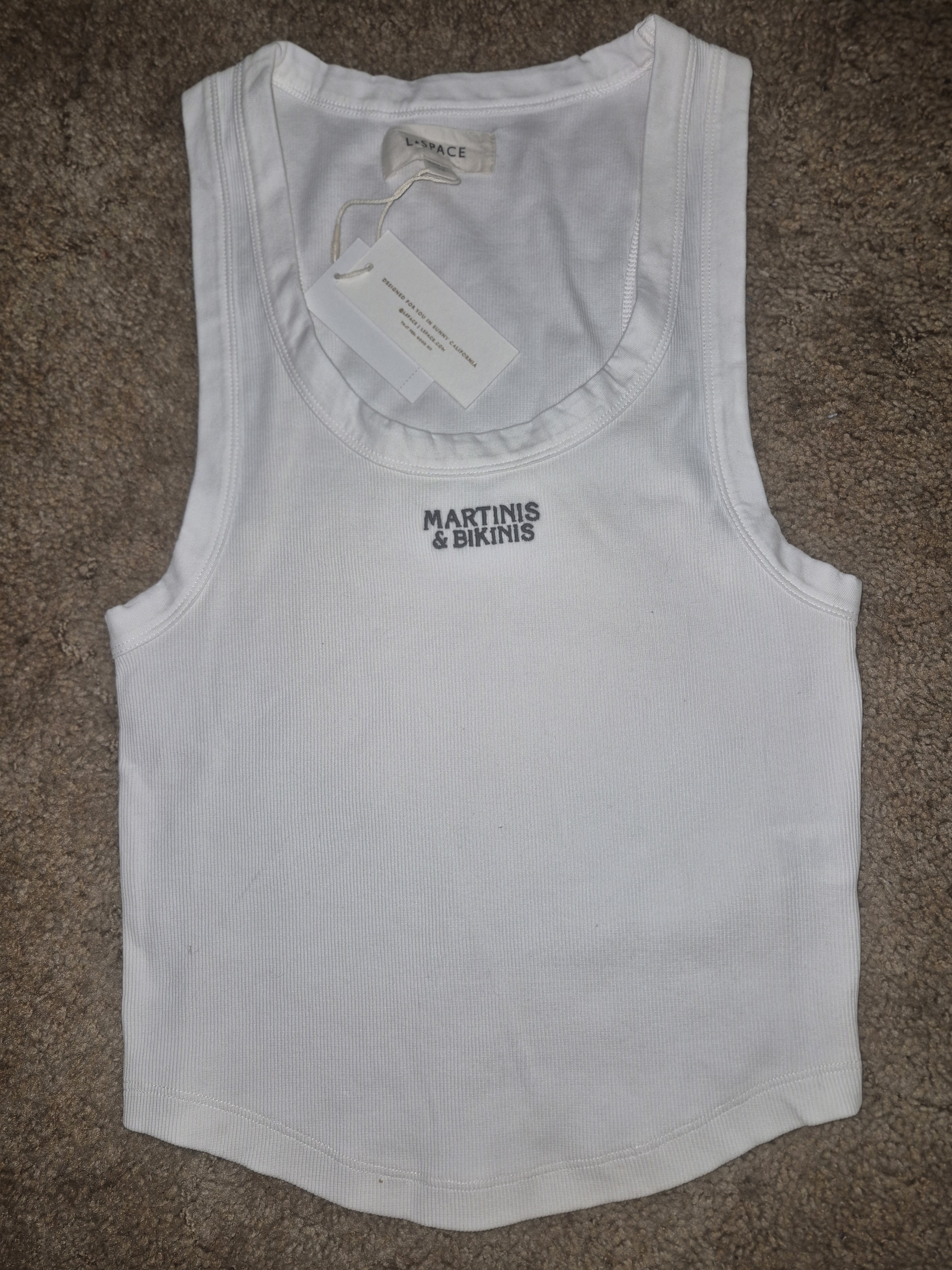 L*Space White Ribbed Tank Top With 'Martinis & Bikinis'